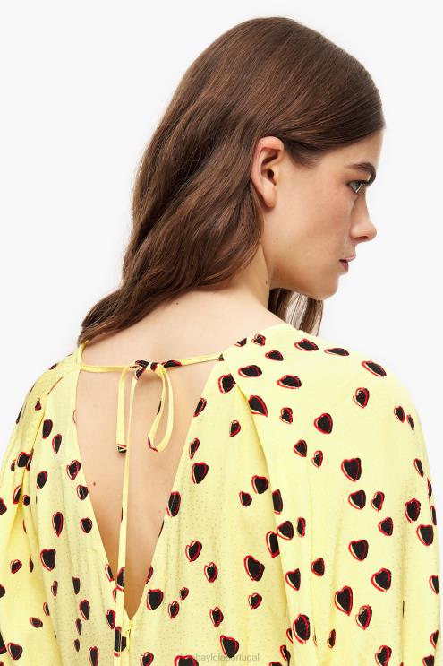 amarelo roupas 64X4N221 vestido midi com estampa de corações pequenos Bimba Y Lola