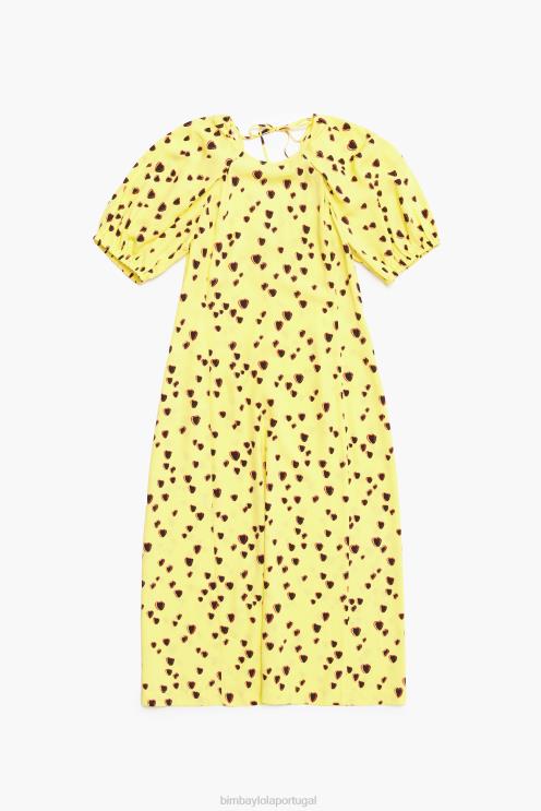 amarelo roupas 64X4N221 vestido midi com estampa de corações pequenos Bimba Y Lola