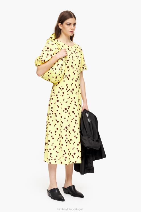 amarelo roupas 64X4N221 vestido midi com estampa de corações pequenos Bimba Y Lola