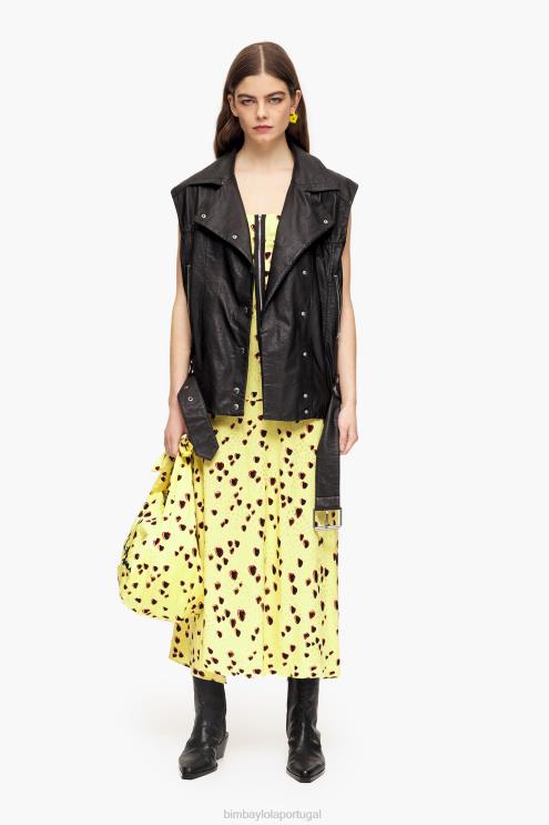 amarelo roupas 64X4N222 vestido midi estampado de corações pequenos Bimba Y Lola