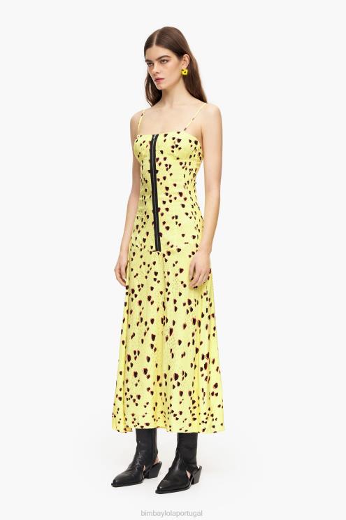 amarelo roupas 64X4N222 vestido midi estampado de corações pequenos Bimba Y Lola