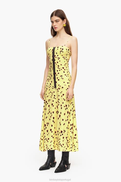 amarelo roupas 64X4N223 vestido midi estampado de corações pequenos Bimba Y Lola