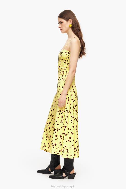 amarelo roupas 64X4N223 vestido midi estampado de corações pequenos Bimba Y Lola