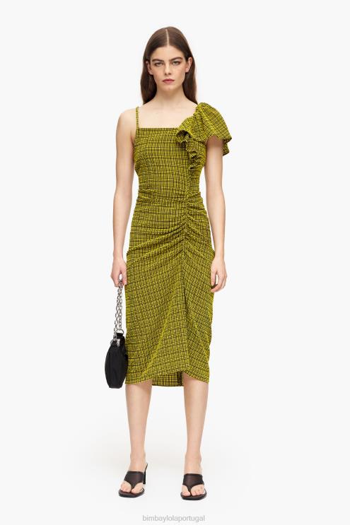 amarelo roupas 64X4N240 quadrados de vestido midi fluidos Bimba Y Lola