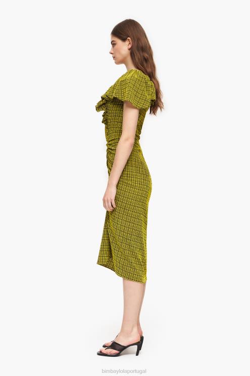 amarelo roupas 64X4N240 quadrados de vestido midi fluidos Bimba Y Lola