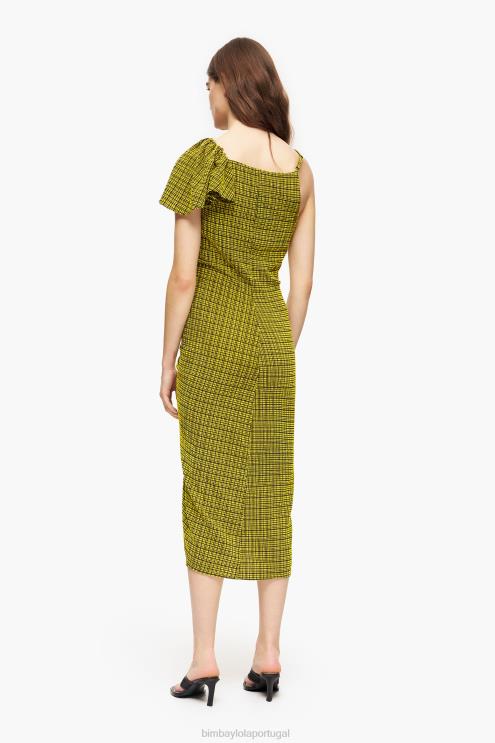 amarelo roupas 64X4N240 quadrados de vestido midi fluidos Bimba Y Lola