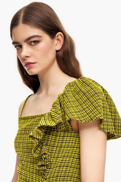 amarelo roupas 64X4N240 quadrados de vestido midi fluidos Bimba Y Lola