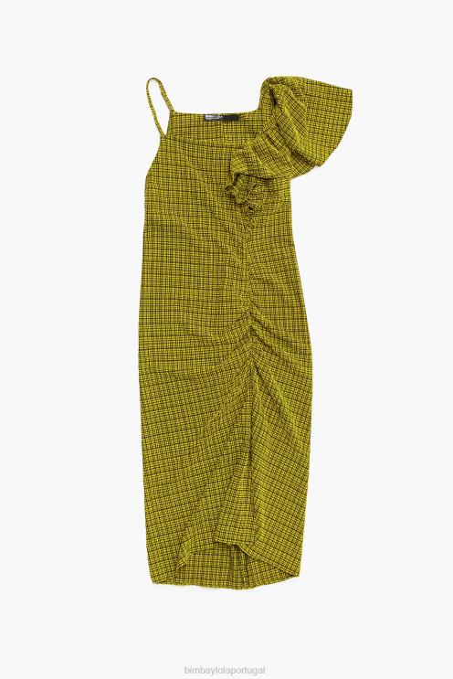 amarelo roupas 64X4N240 quadrados de vestido midi fluidos Bimba Y Lola