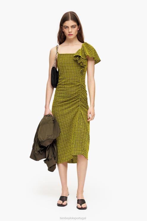 amarelo roupas 64X4N240 quadrados de vestido midi fluidos Bimba Y Lola