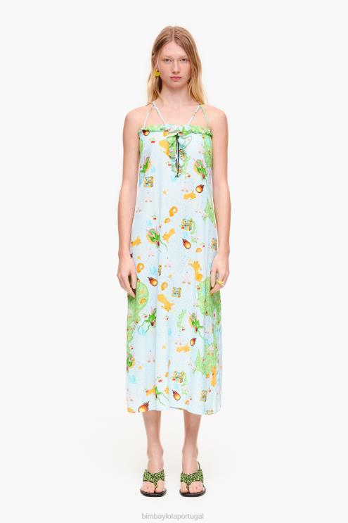 azul roupas 64X4N196 vestido fluido estampado jogo vigo Bimba Y Lola