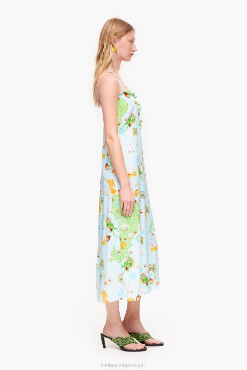 azul roupas 64X4N196 vestido fluido estampado jogo vigo Bimba Y Lola