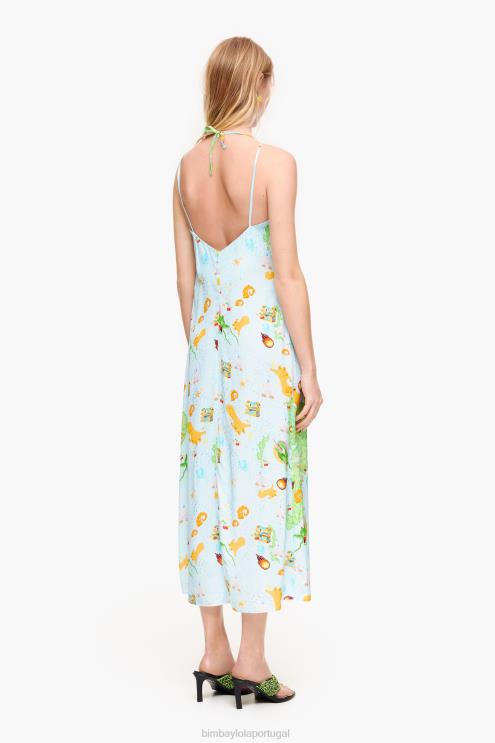 azul roupas 64X4N196 vestido fluido estampado jogo vigo Bimba Y Lola