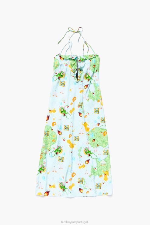 azul roupas 64X4N196 vestido fluido estampado jogo vigo Bimba Y Lola