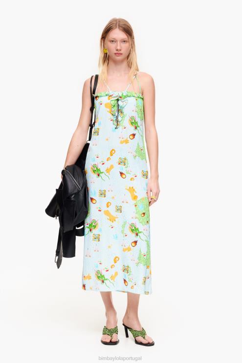azul roupas 64X4N196 vestido fluido estampado jogo vigo Bimba Y Lola