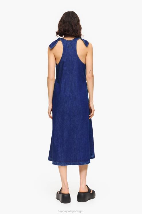 azul roupas 64X4N202 vestido jeans escuro evasê Bimba Y Lola