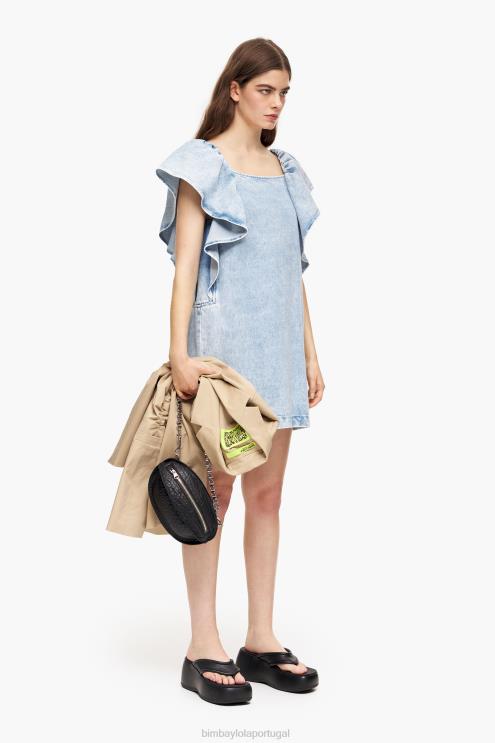 azul roupas 64X4N213 mini vestido jeans claro Bimba Y Lola