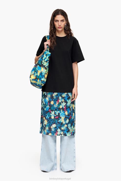 azul roupas 64X4N235 vestido midi com estampa de flores graffiti Bimba Y Lola