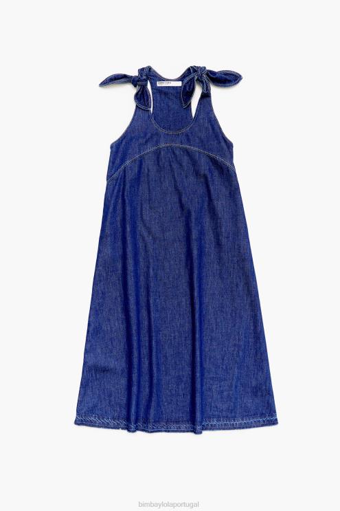 azul roupas 64X4N513 vestido jeans escuro evasê Bimba Y Lola