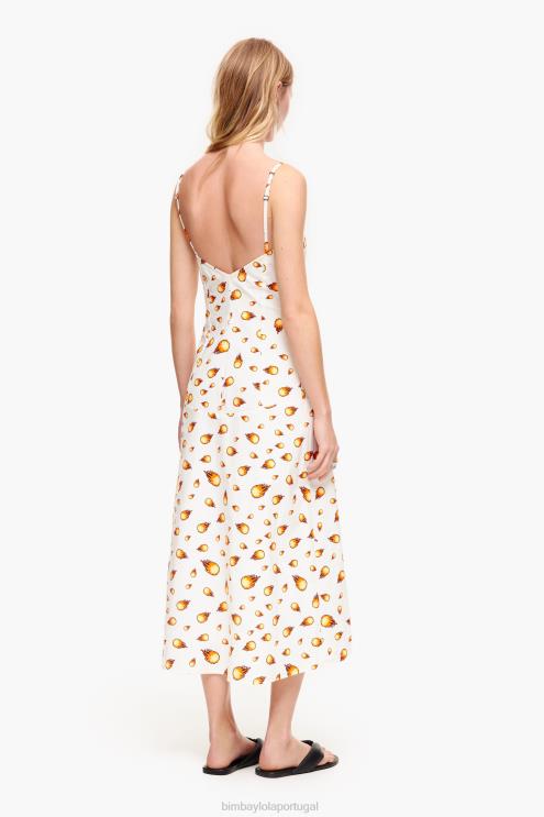 branco roupas 64X4N197 vestido maxi de impressão de fogo Bimba Y Lola