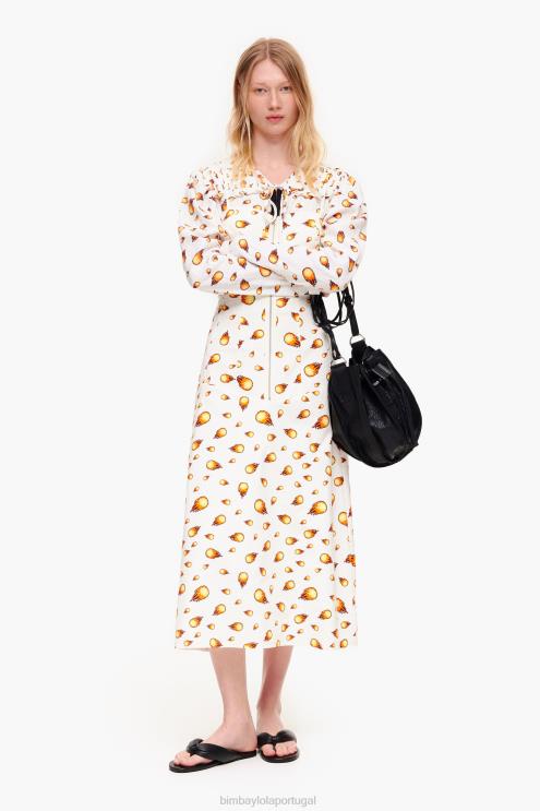 branco roupas 64X4N197 vestido maxi de impressão de fogo Bimba Y Lola