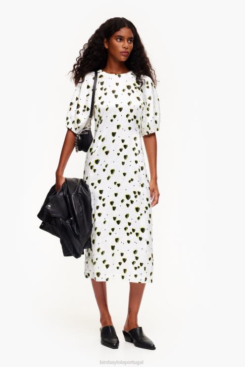 corações roupas 64X4N203 vestido midi fluido estampa pequena Bimba Y Lola