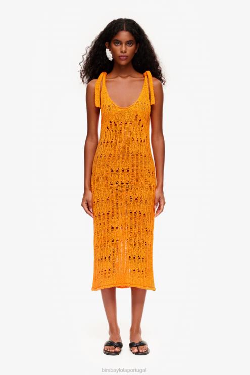 laranja roupas 64X4N174 vestido de crochê Bimba Y Lola