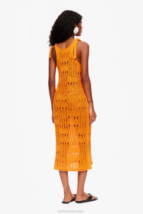 laranja roupas 64X4N174 vestido de crochê Bimba Y Lola