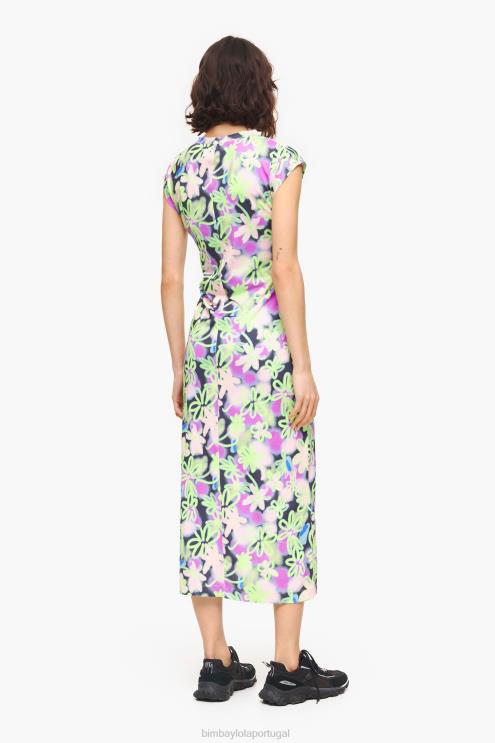lilás roupas 64X4N215 vestido midi justo com estampa de flores graffiti Bimba Y Lola