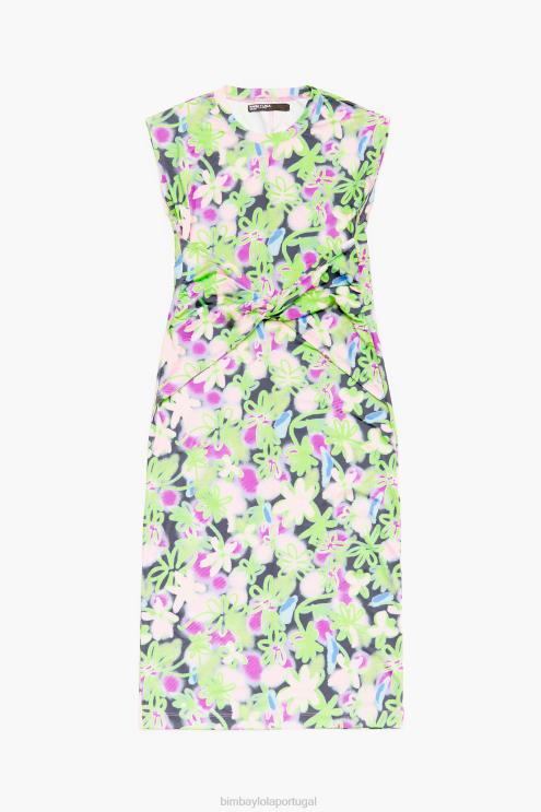 lilás roupas 64X4N215 vestido midi justo com estampa de flores graffiti Bimba Y Lola