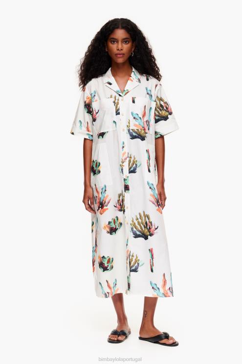 marfim roupas 64X4N181 vestido longo de camisa de impressão coral Bimba Y Lola