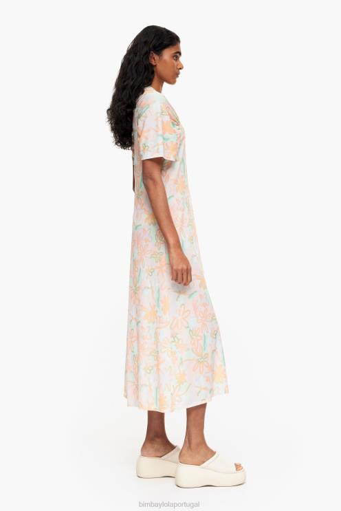 pichação roupas 64X4N234 vestido midi tricot com estampa de flores Bimba Y Lola
