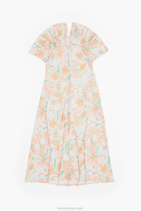 pichação roupas 64X4N234 vestido midi tricot com estampa de flores Bimba Y Lola