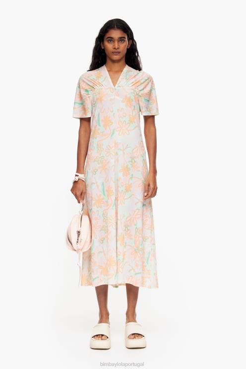 pichação roupas 64X4N234 vestido midi tricot com estampa de flores Bimba Y Lola