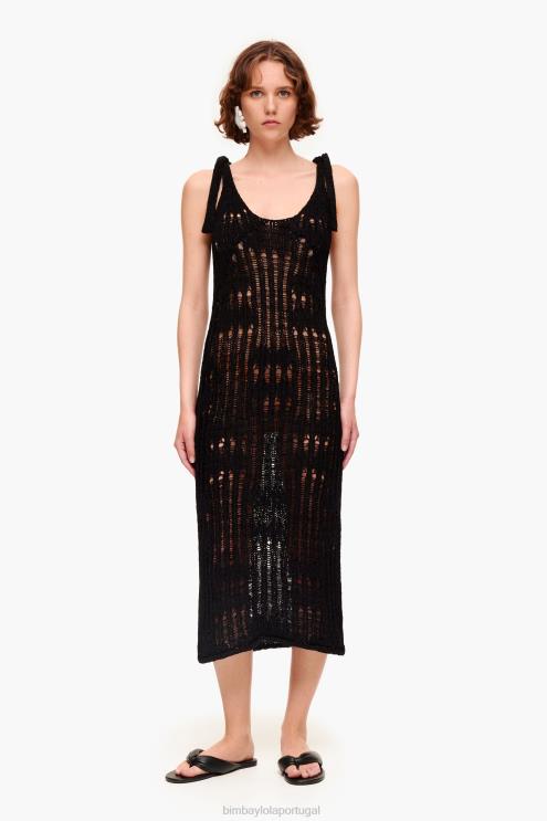 preto roupas 64X4N175 vestido longo de crochê Bimba Y Lola
