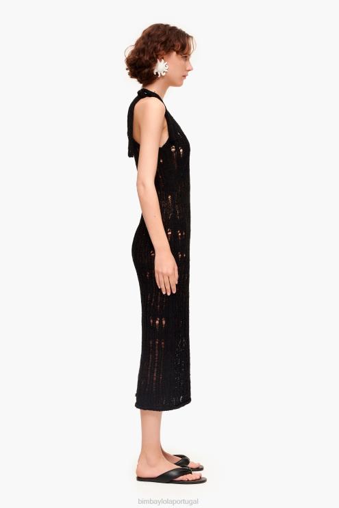 preto roupas 64X4N175 vestido longo de crochê Bimba Y Lola