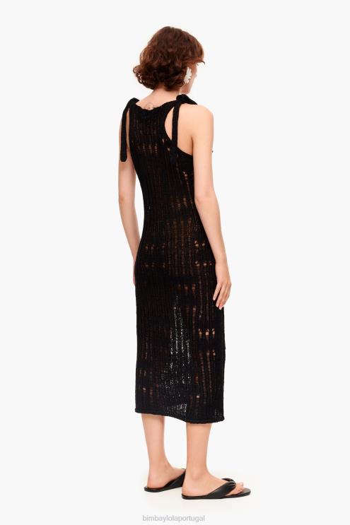 preto roupas 64X4N175 vestido longo de crochê Bimba Y Lola