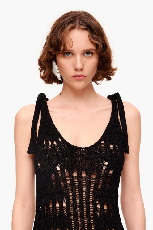 preto roupas 64X4N175 vestido longo de crochê Bimba Y Lola