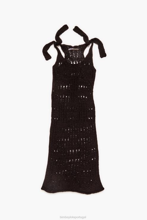 preto roupas 64X4N175 vestido longo de crochê Bimba Y Lola