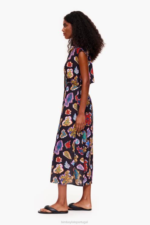 preto roupas 64X4N176 vestido longo de peixe Bimba Y Lola