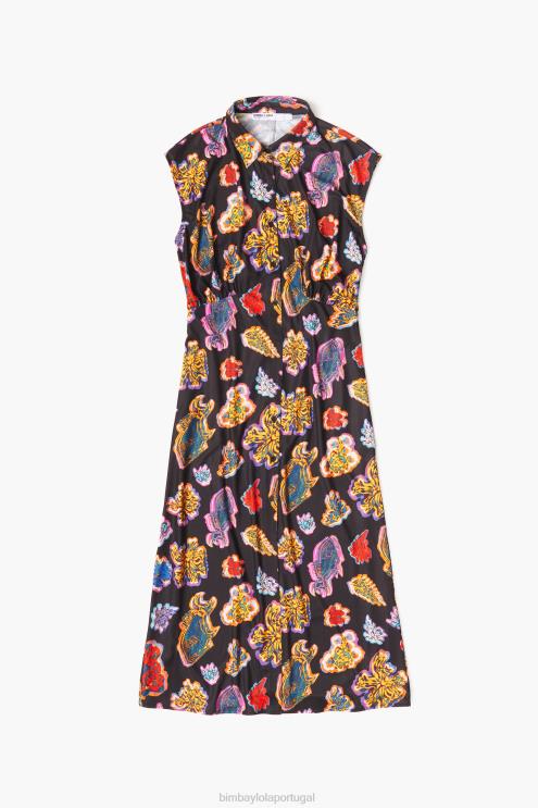 preto roupas 64X4N176 vestido longo de peixe Bimba Y Lola