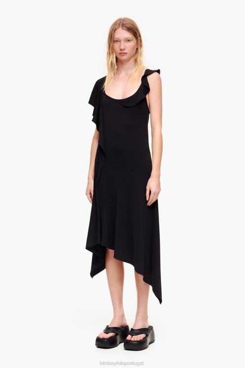 preto roupas 64X4N190 vestido fluido assimétrico Bimba Y Lola