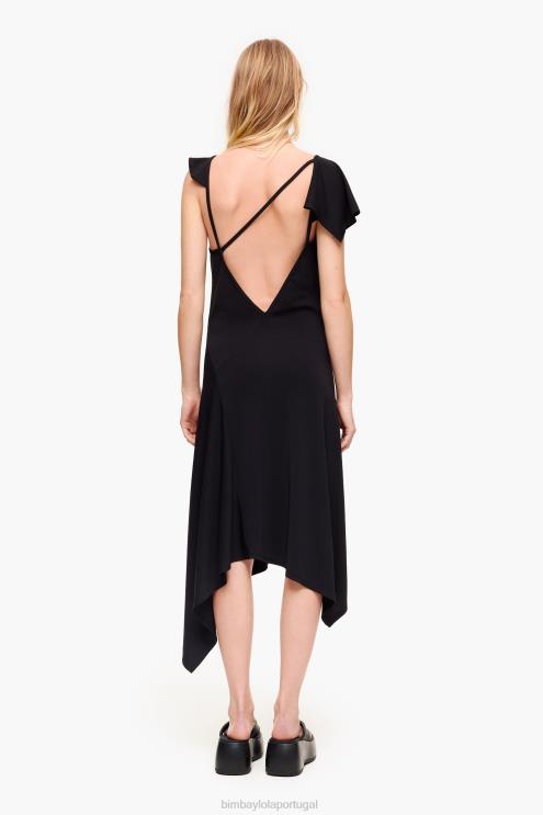 preto roupas 64X4N190 vestido fluido assimétrico Bimba Y Lola