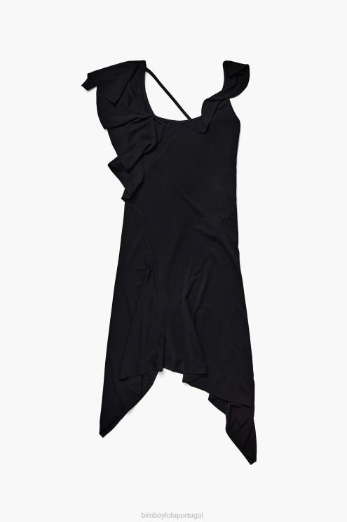 preto roupas 64X4N190 vestido fluido assimétrico Bimba Y Lola
