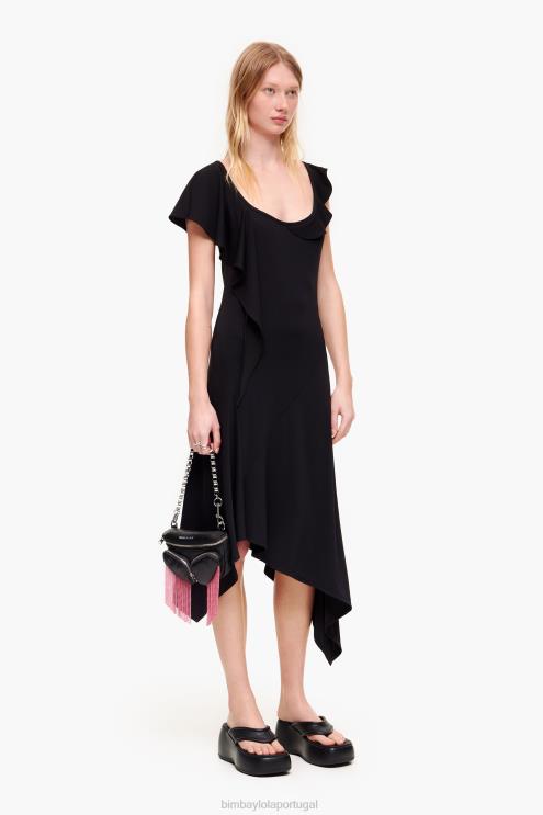 preto roupas 64X4N190 vestido fluido assimétrico Bimba Y Lola