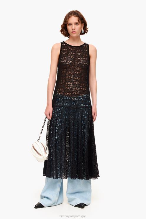 preto roupas 64X4N208 maxi vestido a céu aberto Bimba Y Lola