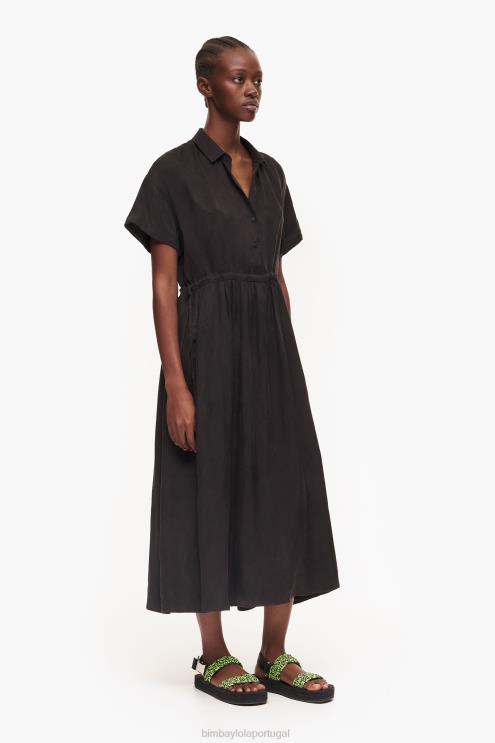 preto roupas 64X4N211 vestido de camisa midi Bimba Y Lola