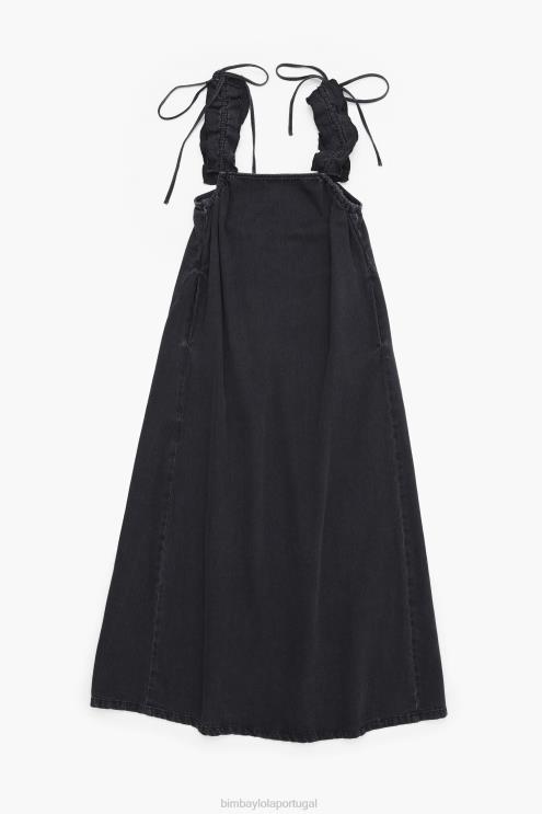 preto roupas 64X4N542 vestido jeans linha A Bimba Y Lola