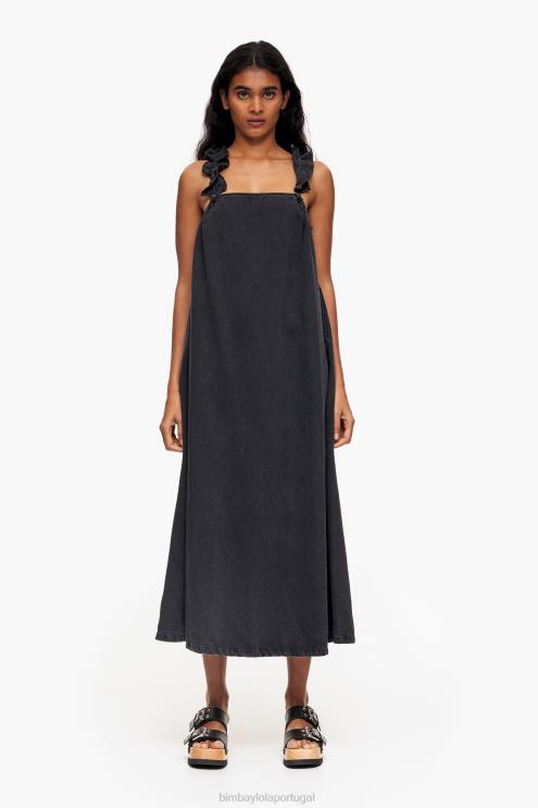 preto roupas 64X4N542 vestido jeans linha A Bimba Y Lola