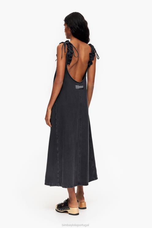 preto roupas 64X4N542 vestido jeans linha A Bimba Y Lola