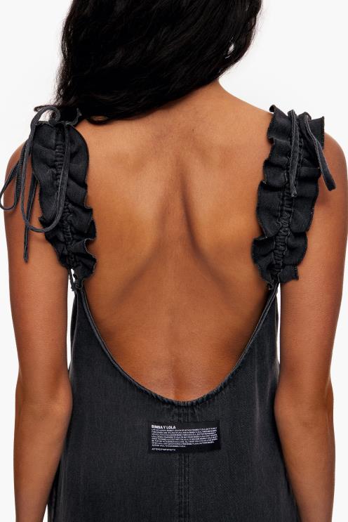 preto roupas 64X4N542 vestido jeans linha A Bimba Y Lola